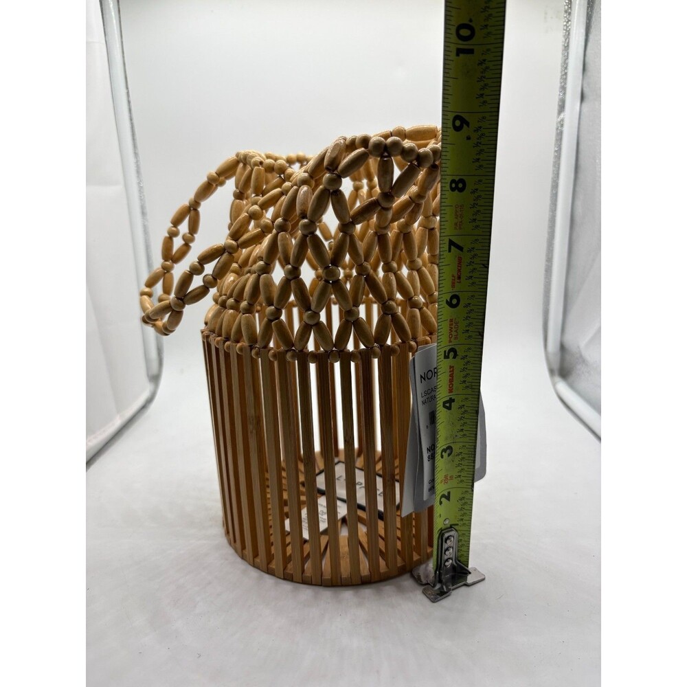 L*Space Casanova Handbag Natural Wood Beaded Vacation Bucket Bag 9" - Picture 9 of 13
